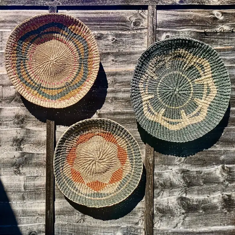 Latest Design Seagrass Disc Wall Basket / Vintage Seagrass Wall Plate