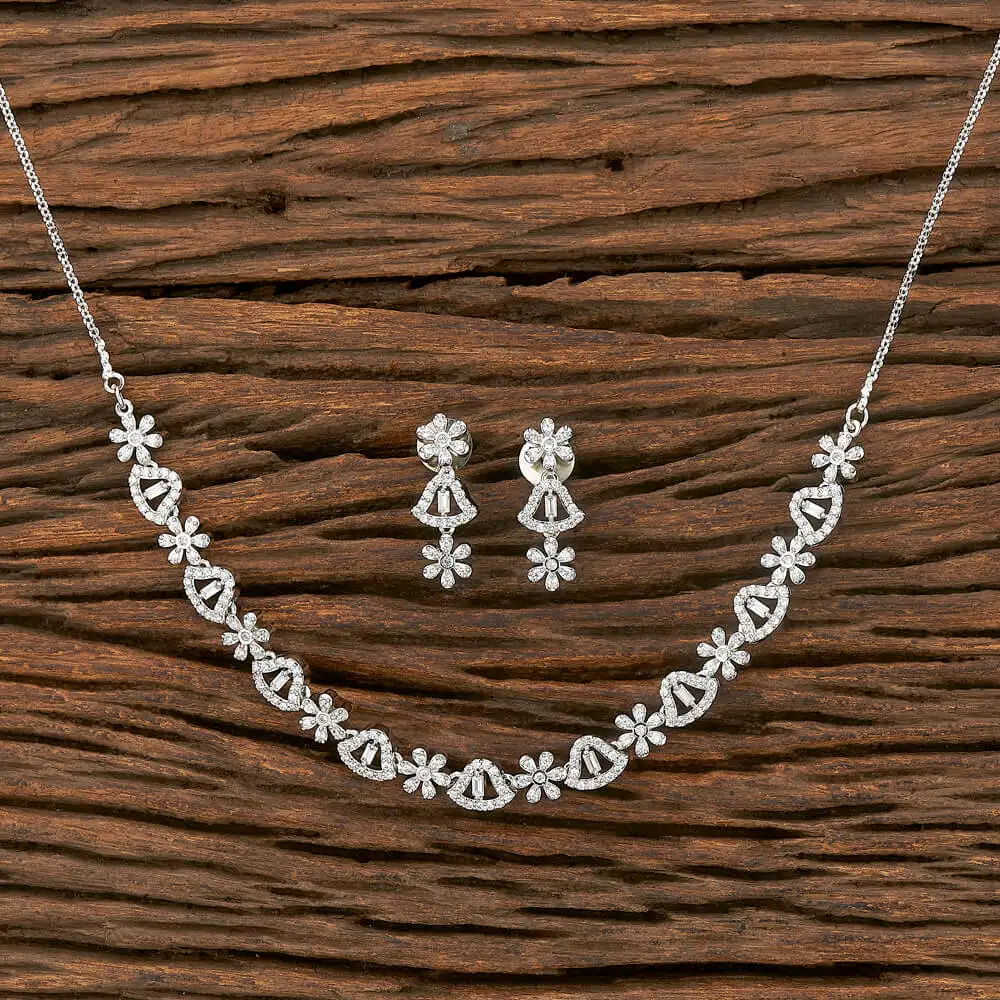 Rhodium Plated Cz Classic Necklace Set 