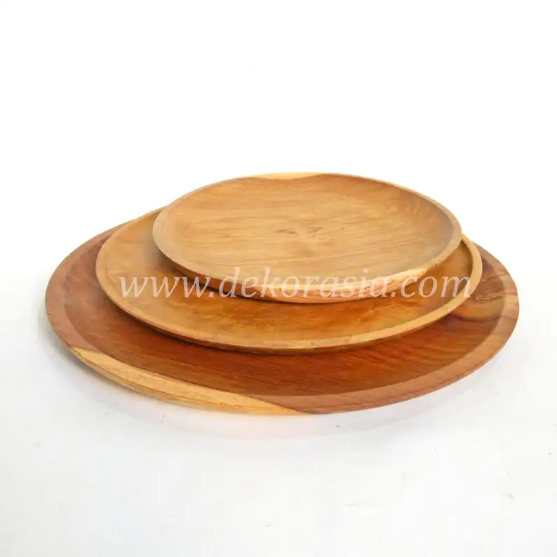 Teak Wood Round Plate Diameter 9.8 To 13.8 Inches,Dinnerware Set Dishes
