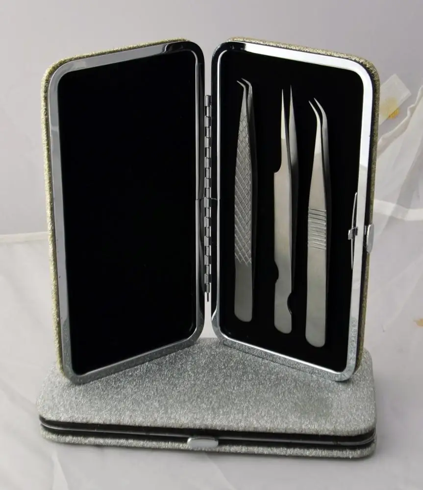 Eyelash Extension Tweezers Pointed Straight Curved Mirror Satin And