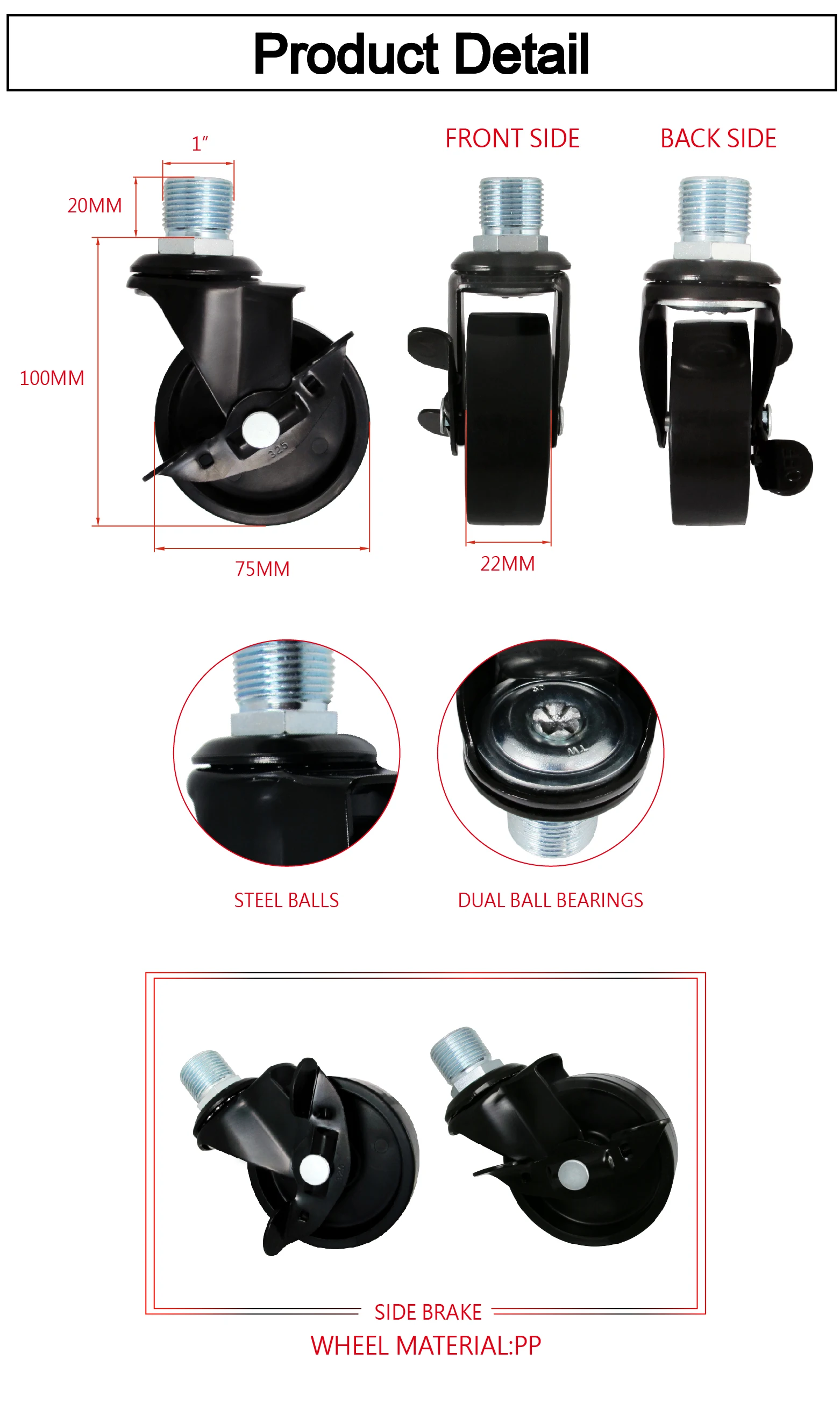 Cce Caster 3 Pp Castor Pvc Pipe Roller Threaded Stem Caster Wheel Buy
