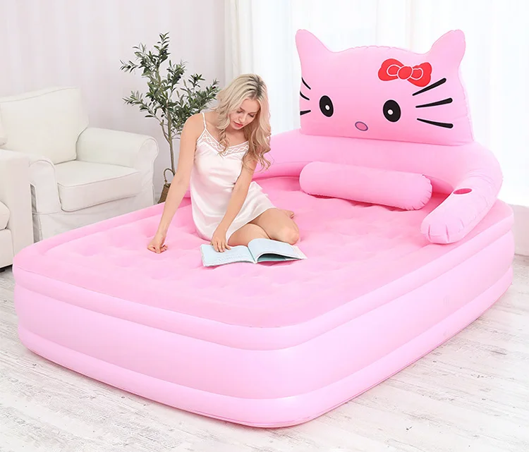 Downy Flocking Pink Raised Airbed Mattress Home Double Cartoon Kt Cat