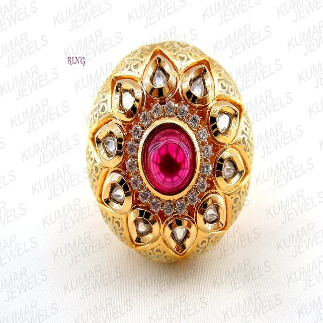 Real look AD Indian handmade wedding fine quality women finger ring adjustable 