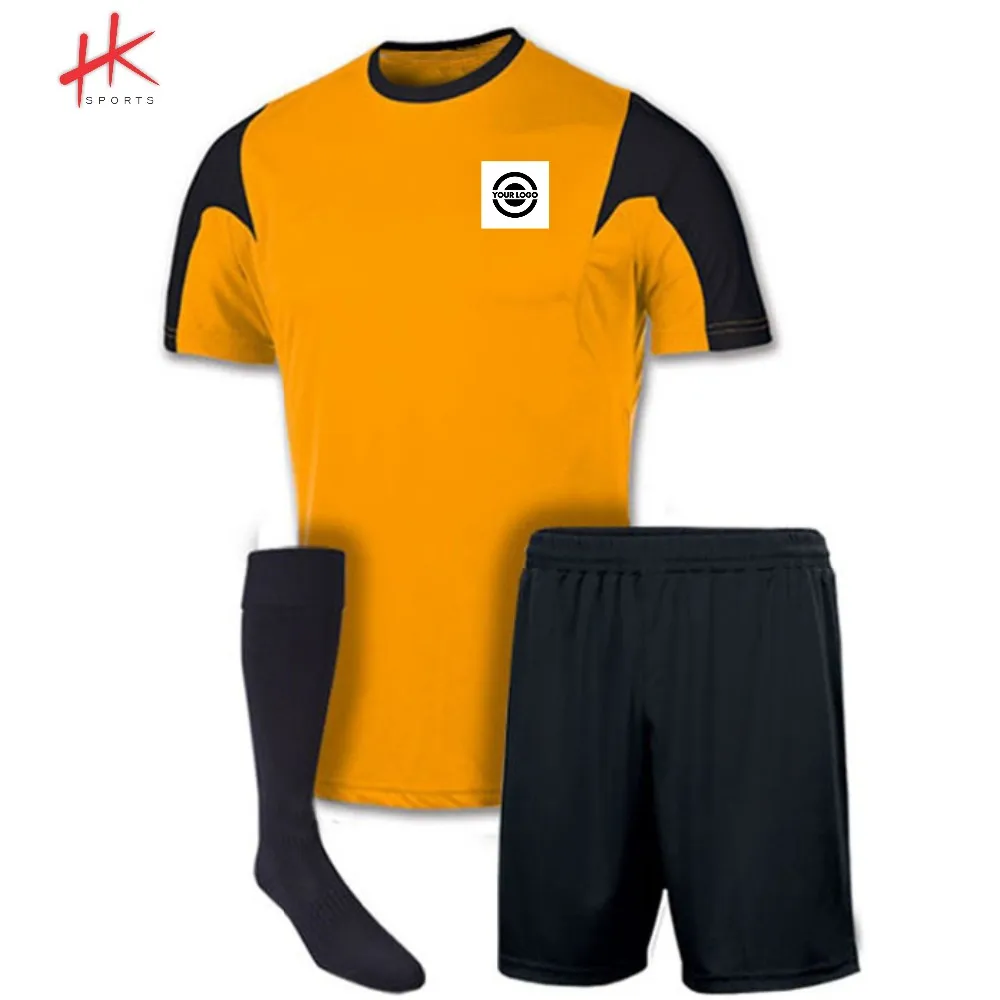 Source Best quality black yellow big and tall custom football kits striped  no brand soccer jersey on m.