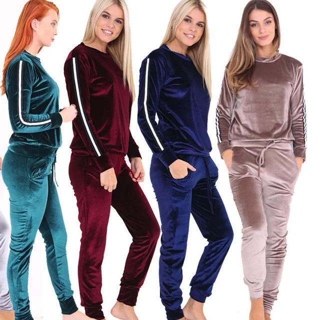 Velour Tracksuit Women 2 Piece Set Top And Pants Velvet Tracksuits Crop ...