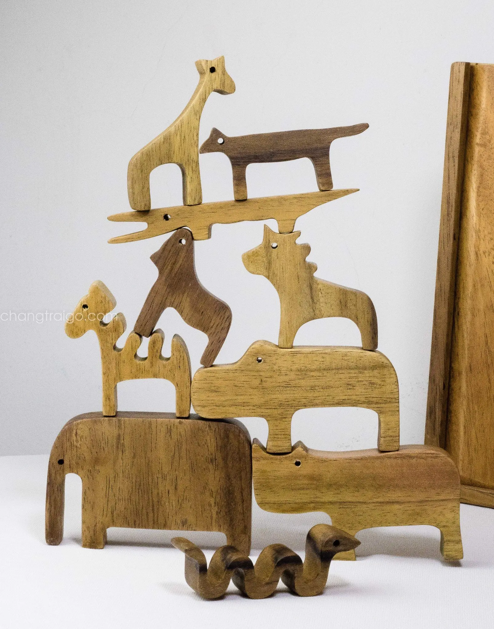Wooden Stacking Animals Tower Balancing Games Playset Baby Montessori Toys 