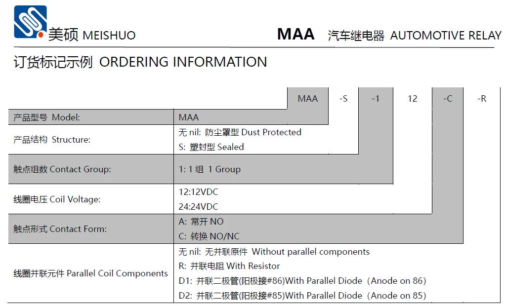 Meishuo MAA 30a 1c 12vdc High Power Electromagnetic Relay Mini Automotive Micro Relays Diode AUTO 40A Rated Current 14VDC