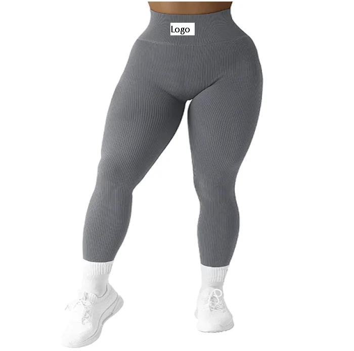 Women Ribbed Seamless Leggings High Waisted Workout Gym Yoga Pants Hot ...
