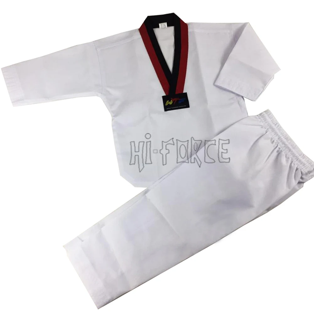 New White Taekwondo Uniforms Itf Dobok Custom Logo Taekwondo Ribbed