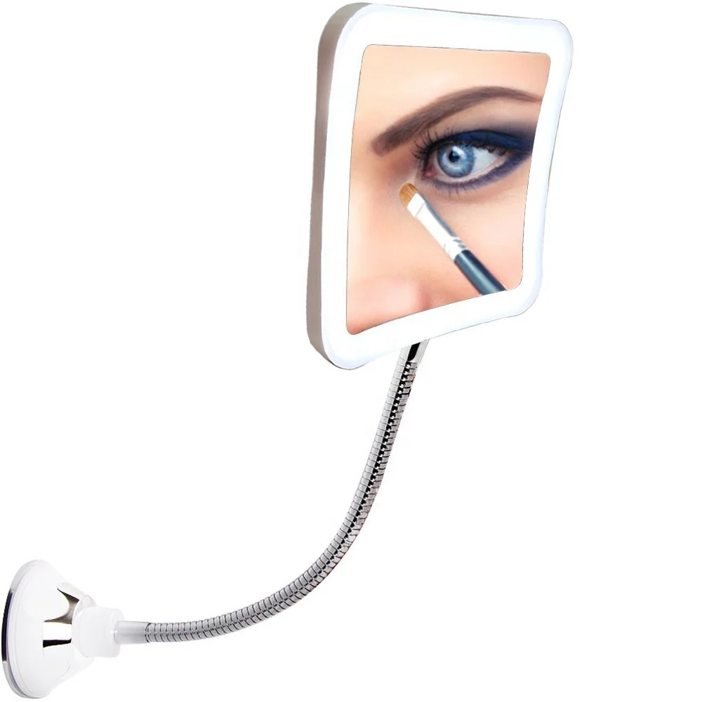 Square Flexible Gooseneck LED Lighted 7X Magnifying Makeup Mirror Power Locking Suction Cup, 360 Degree Swivel Vanity mirror