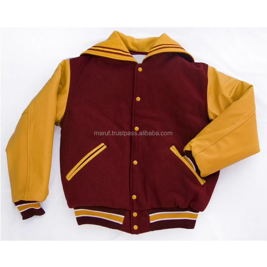 Mswscvj02 Maruf Mfg Co Yellow Sailor Collar Green Wool Body Leather On Shoulder College Varsity