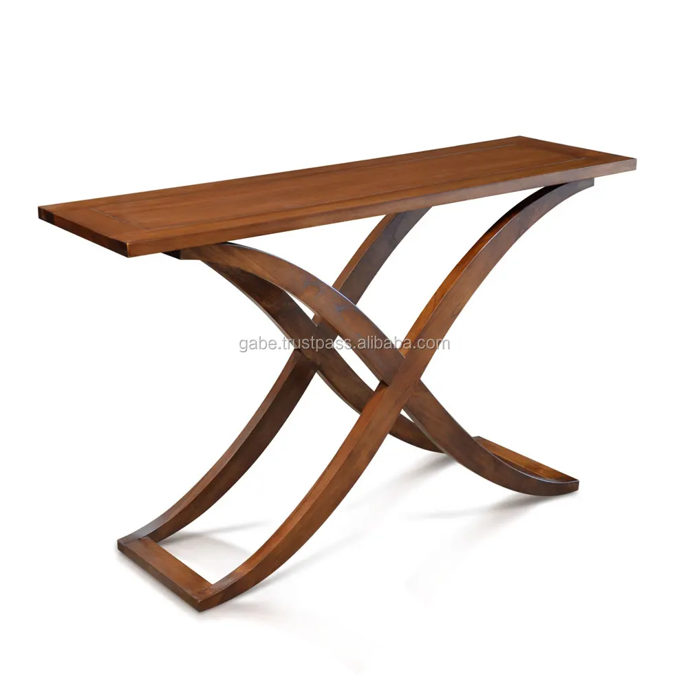 Console Table Solid Wood With Cross Legs Design Dark Brown Colour Buy