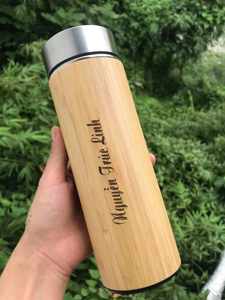 UPFLICK Personalized Custom Name Bamboo Thermos Water Bottle