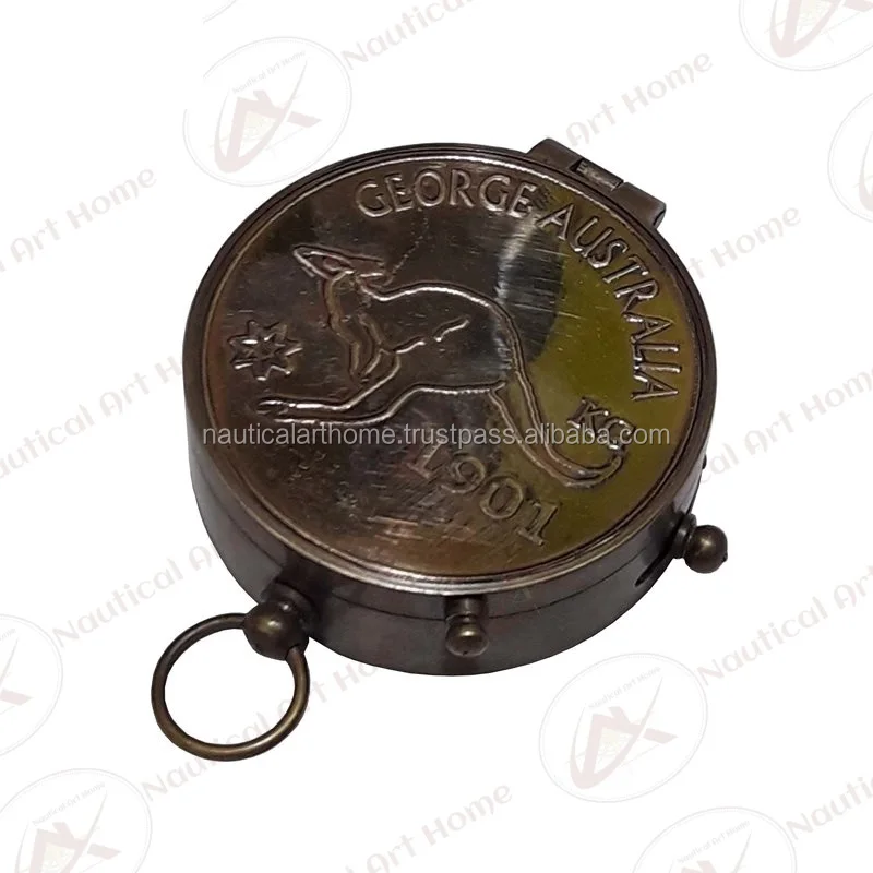 1901 Australia Antique Flat Pocket Compass Nautical Antique