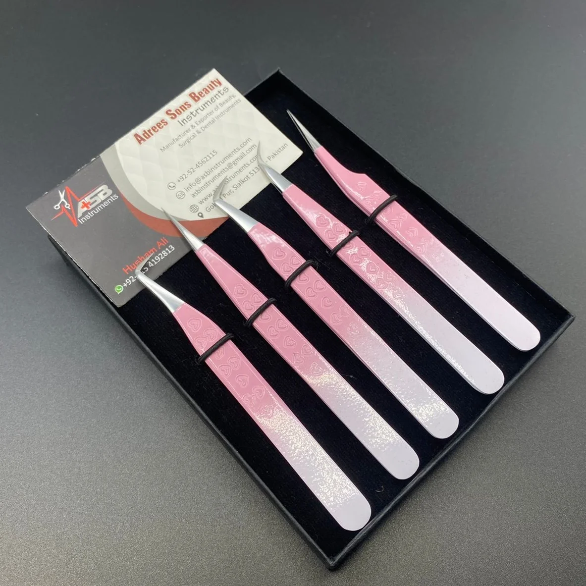 Baby Pink With White Ombre Color Coated Stainless Steel Heart Print Eyelash Tweezers/custom