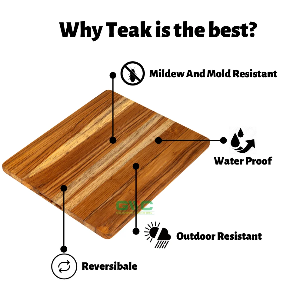 Large Teak Wood Cutting Board For Kitchen Reversible With Hand Grip