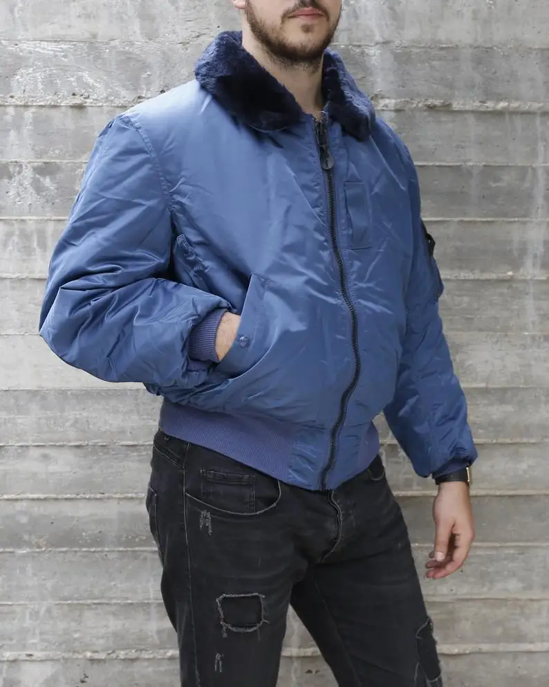 批发新款高品质独特设计男士 ft-bj-10-07 蓝色飞行员夹克