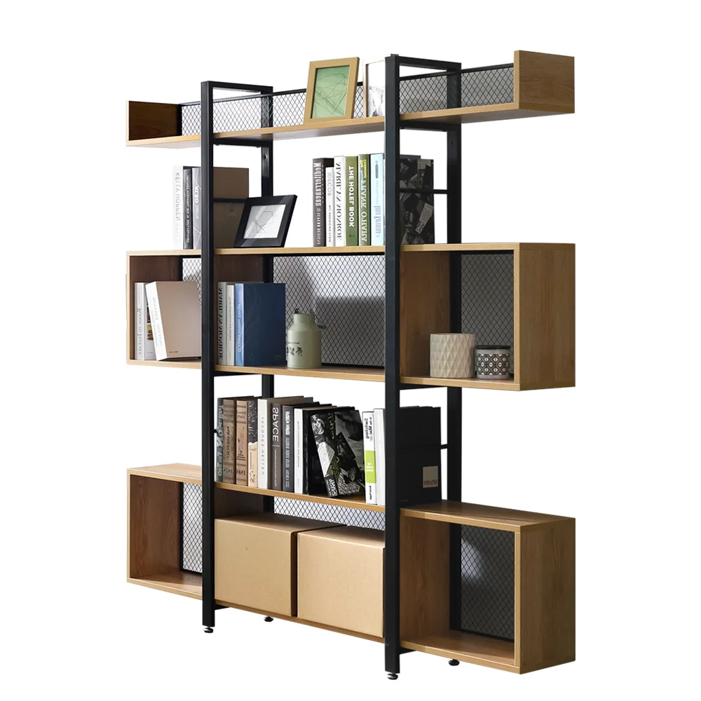 工业办公室铁金属木制书架方形储物架书架用于展示展示立方体书柜组织