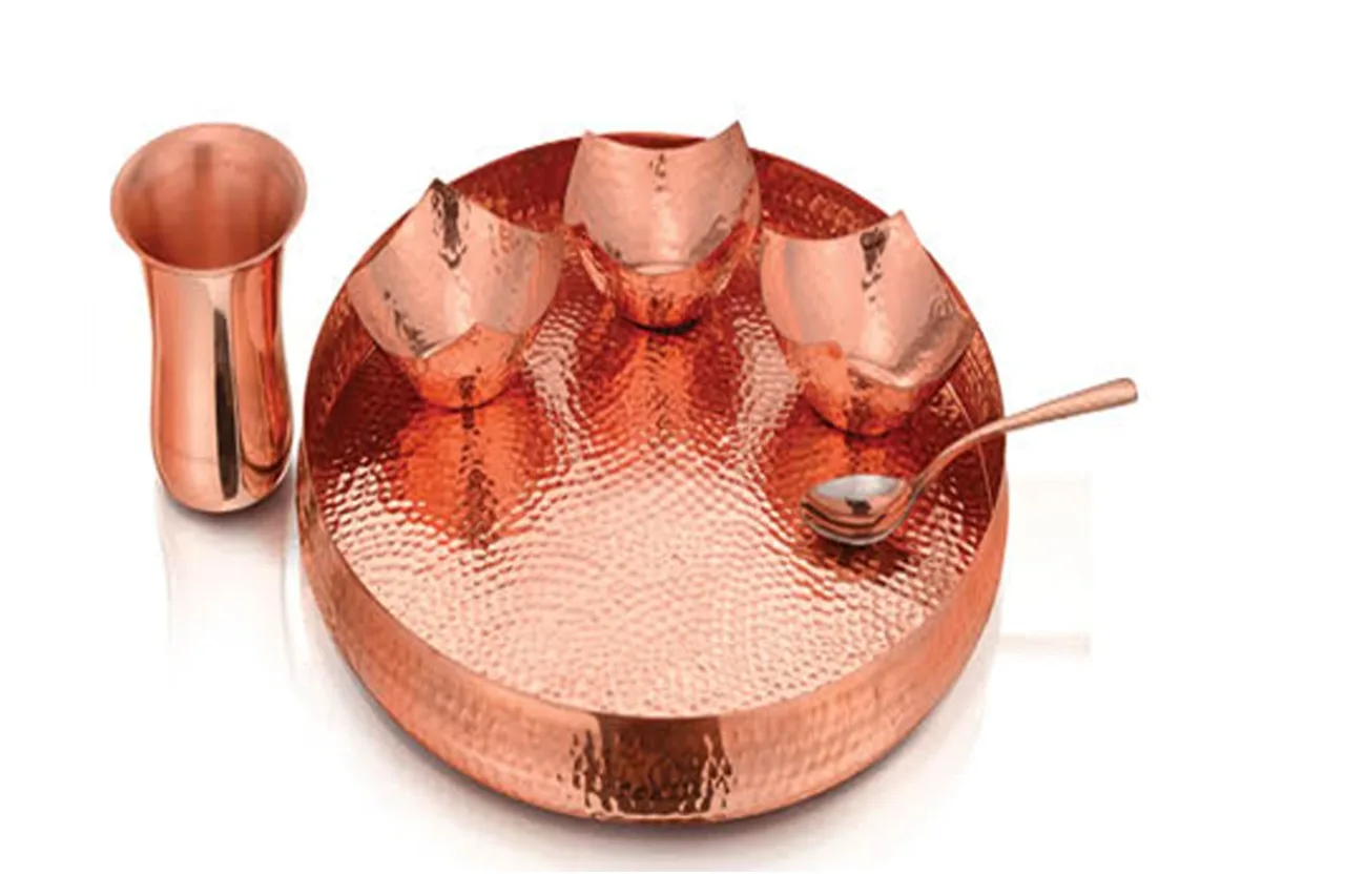 Traditional Dinner Set of 2 Dinnerware 100% Pure Copper Thali Set Diameter 12" 
