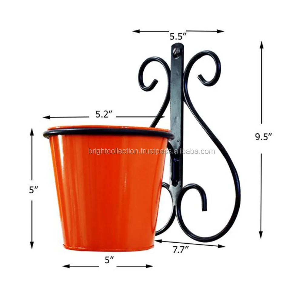 Orange Galvanized Iron Planter With Wall Bracket Hanging Planters