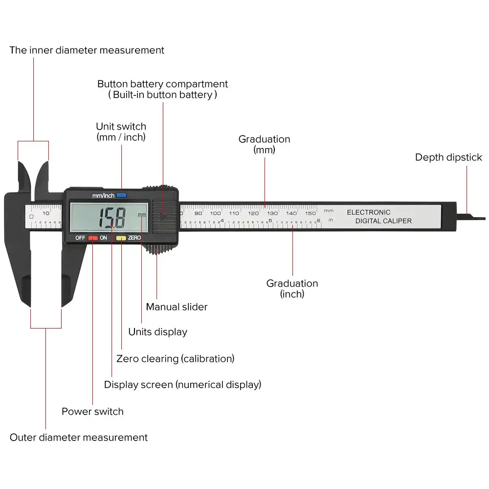 Vernier Caliper Sliding Gauge Dental Lab Instruments Dimensional Measurement Tools 