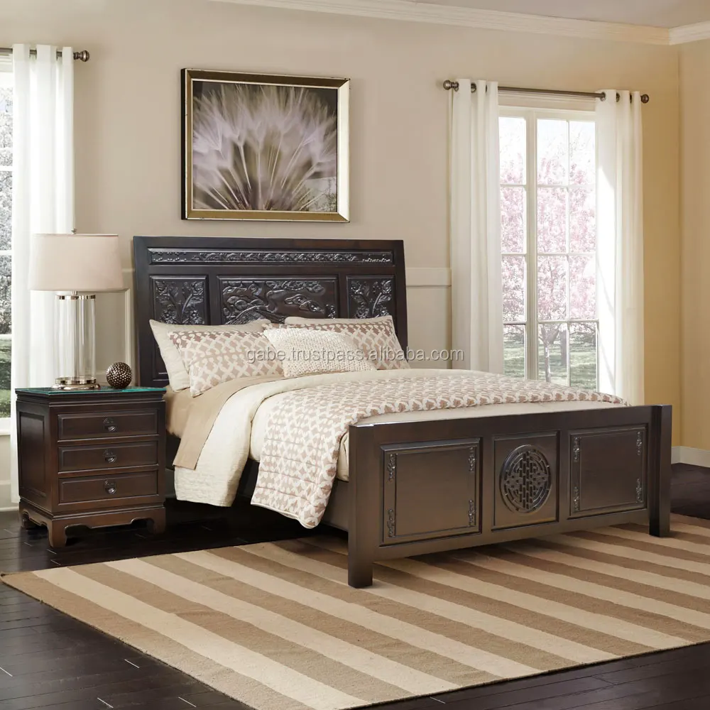 Traditional Teak Wood King-Size Bed with Artisan Carvings