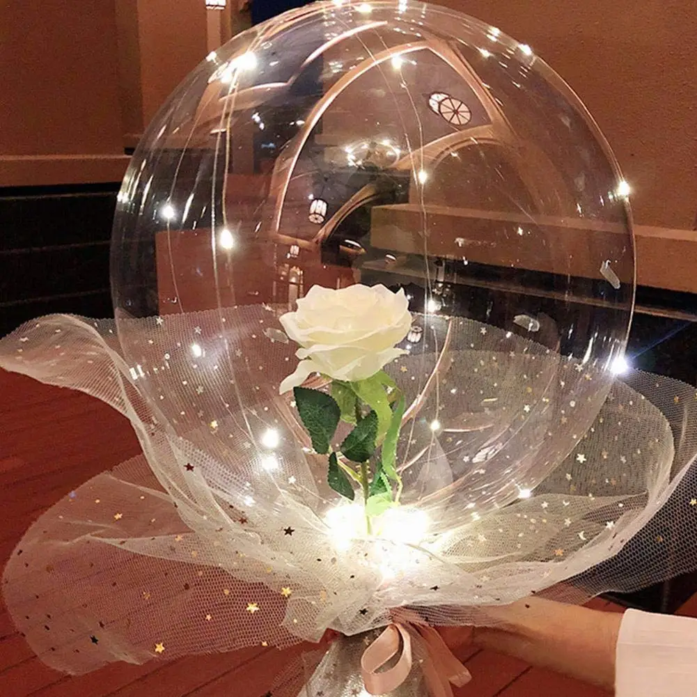 Reusable Led Light Up Balloons With Rose Bouquet Transparent Bobo