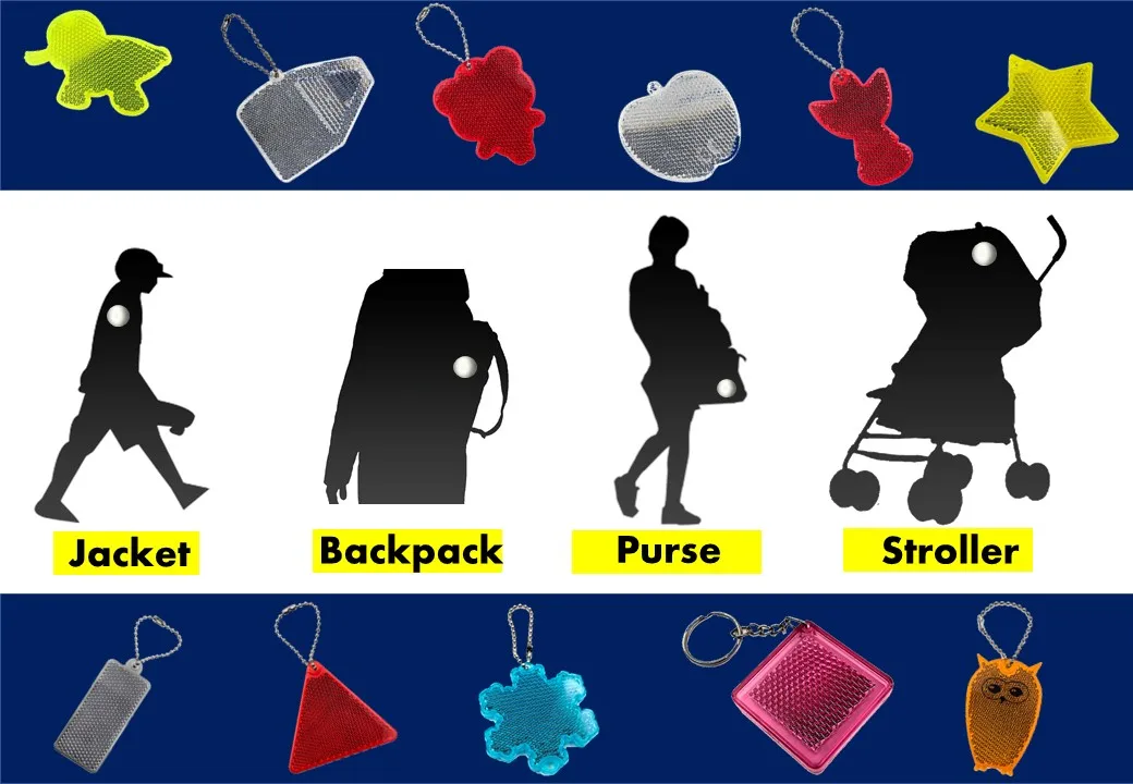 Rectangular Keychain Safety Pendant Walking Reflectors For Children