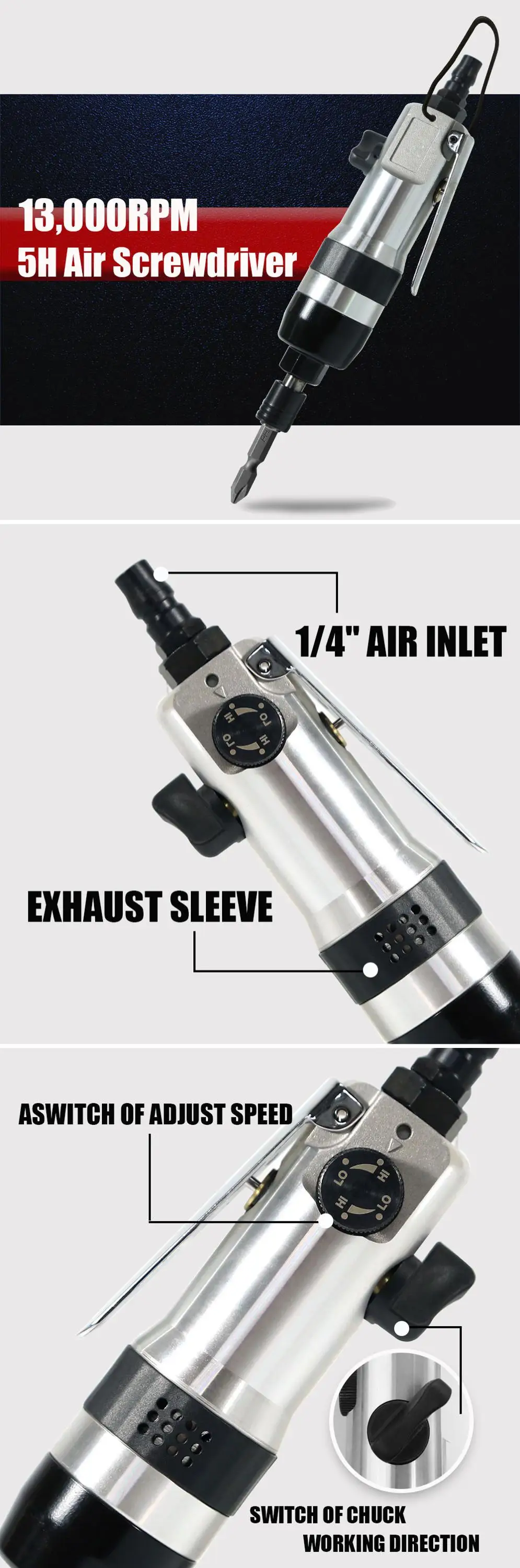 1/4" Air Screwdriver Taiwan Made Pneumatic Tools Heavy Duty For Car