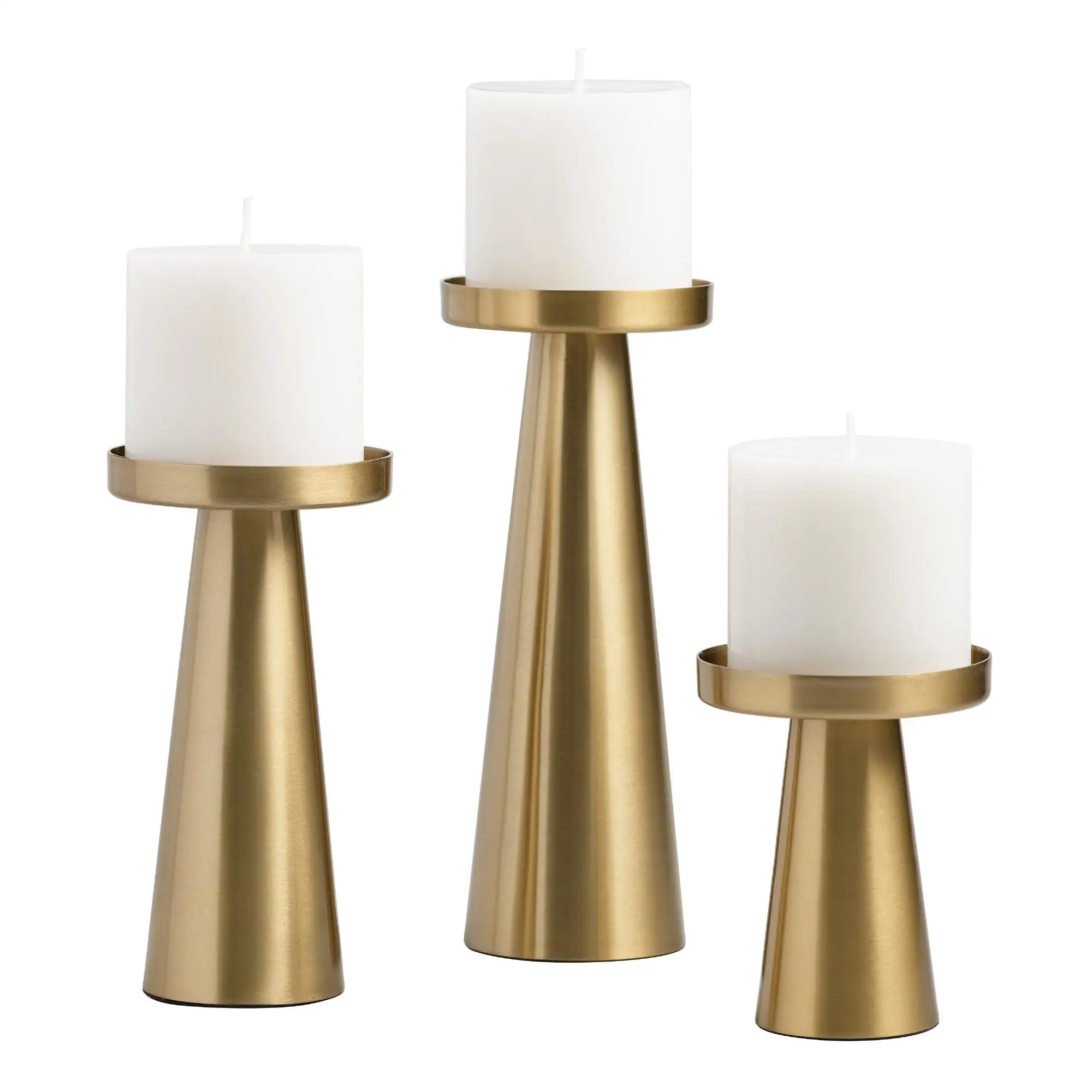 Brushed Gold Metal Contemporary Pillar Candle Holder For Living Room ...