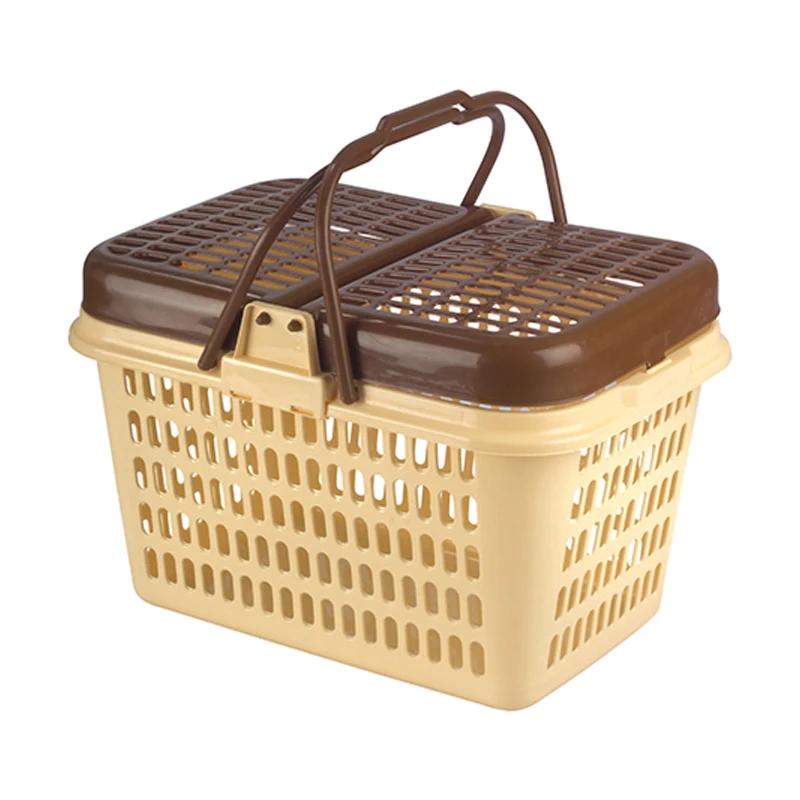 Plastic Shopping Basket With Lid Red Blue Brown Plastic Material