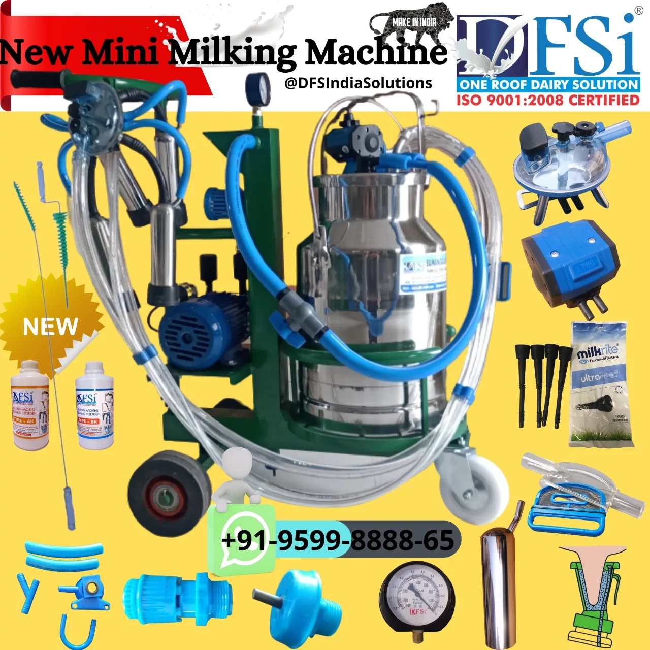 Single Automatic Cow Milking Machine Stainless Steel Double Bucket