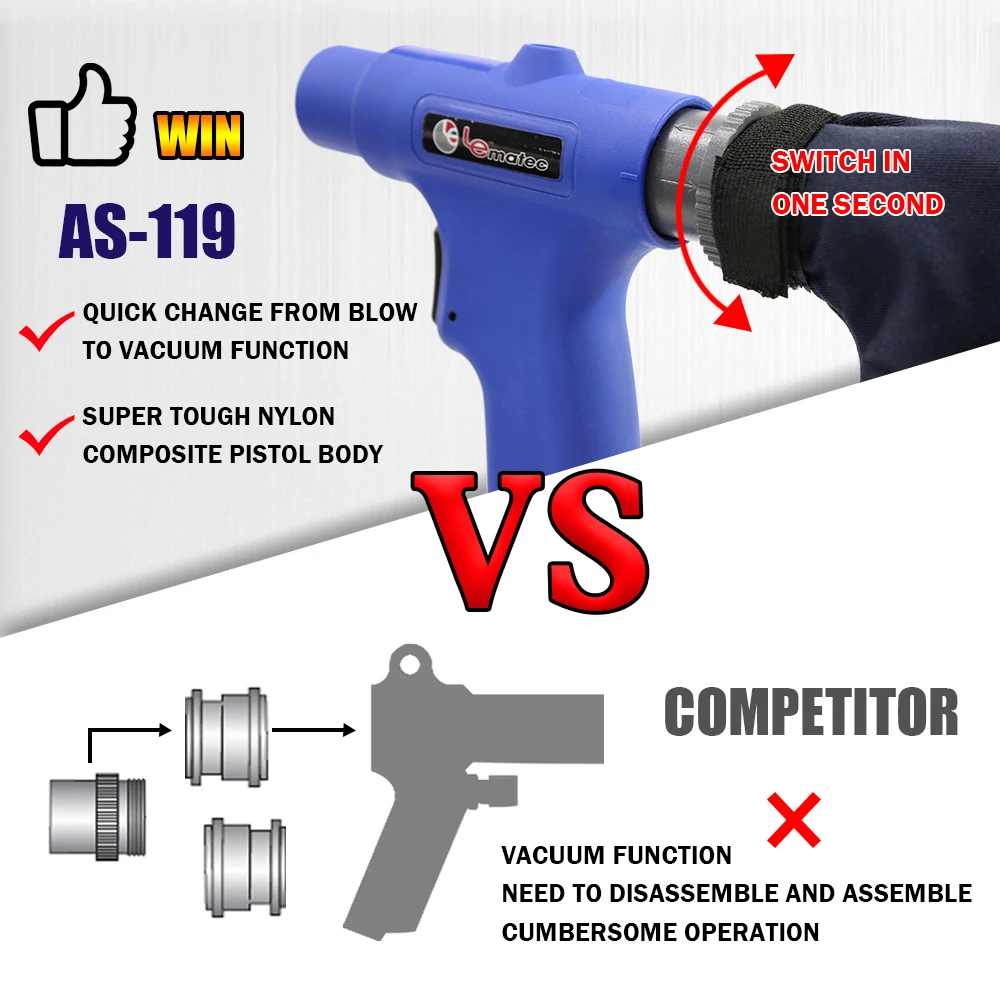 1/4" Air Dust Blow Suction Vacuum Cleaning Gun Pneumatic Tool Kit LEMATEC 