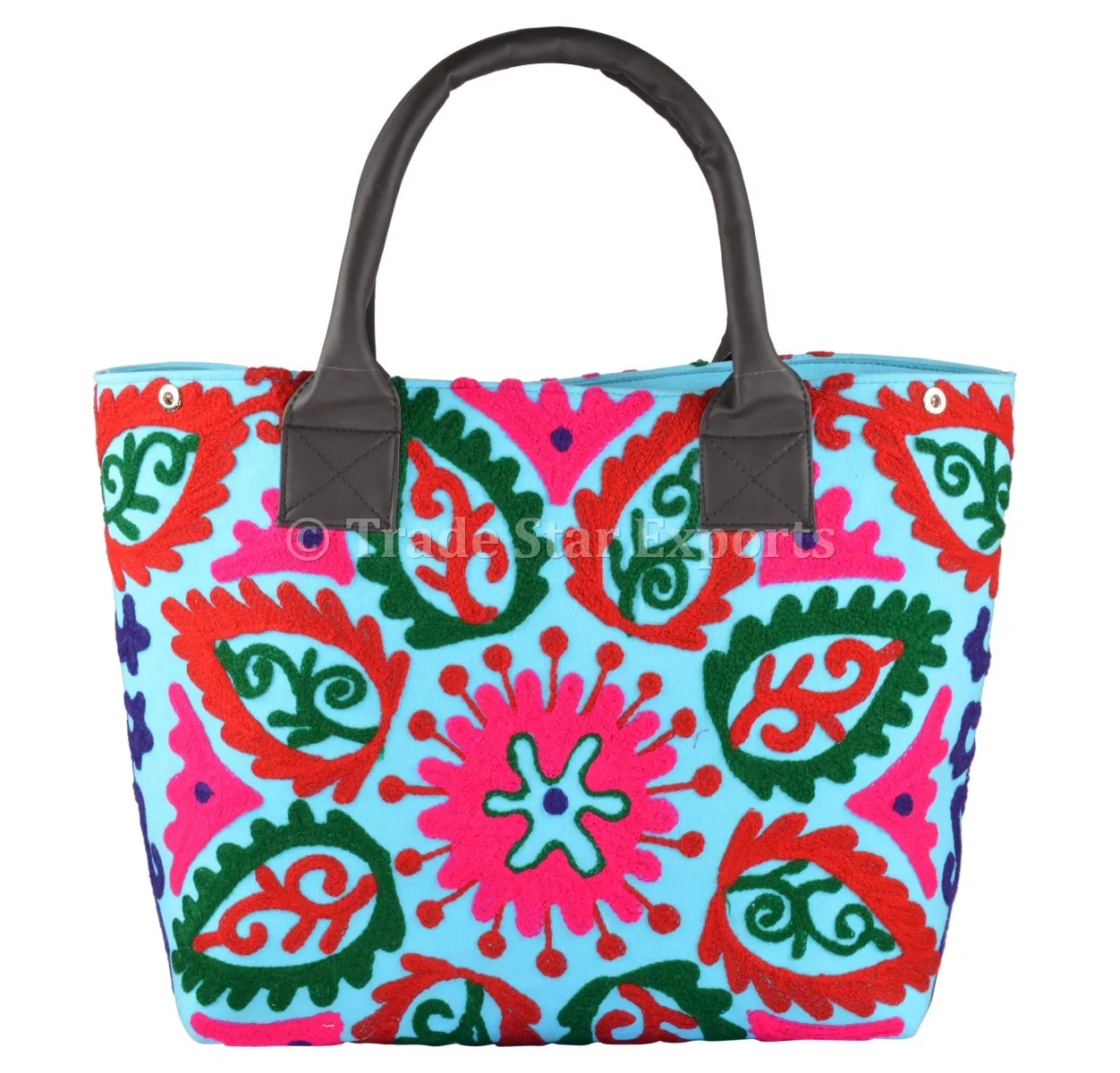 Indian Cotton Turquoise Shoulder Women Boho Bag Suzani Embroidery Tote Hand Bag 