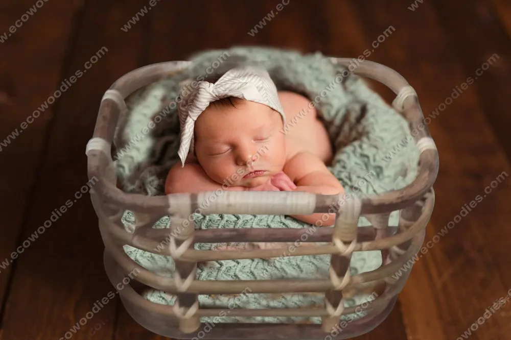 Modern Newborn Bamboo Basket Bed For Photography Props Vintage Rustic