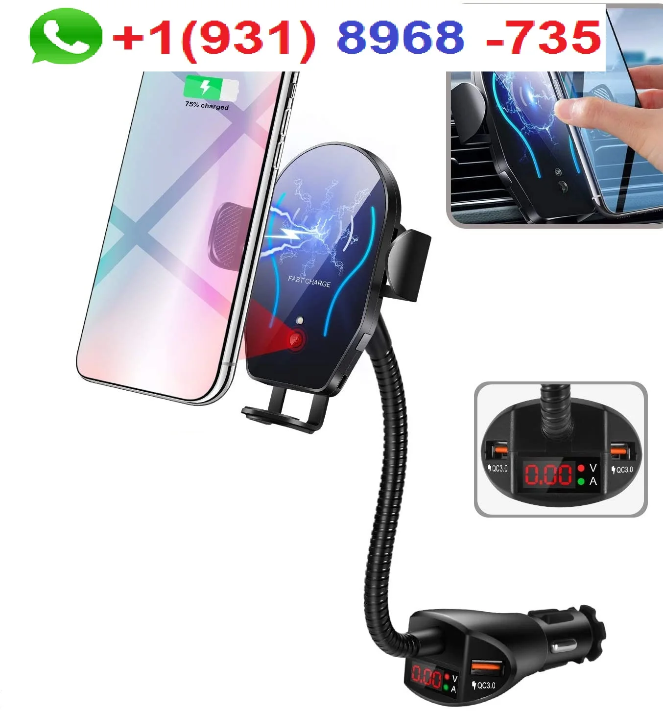 
fEMi WALOTAR Car Cigarette Lighter Wireless Charger- Phone Holder Mount Automatic Infrared Smart Sensing 10W Qi Fast Wireless 