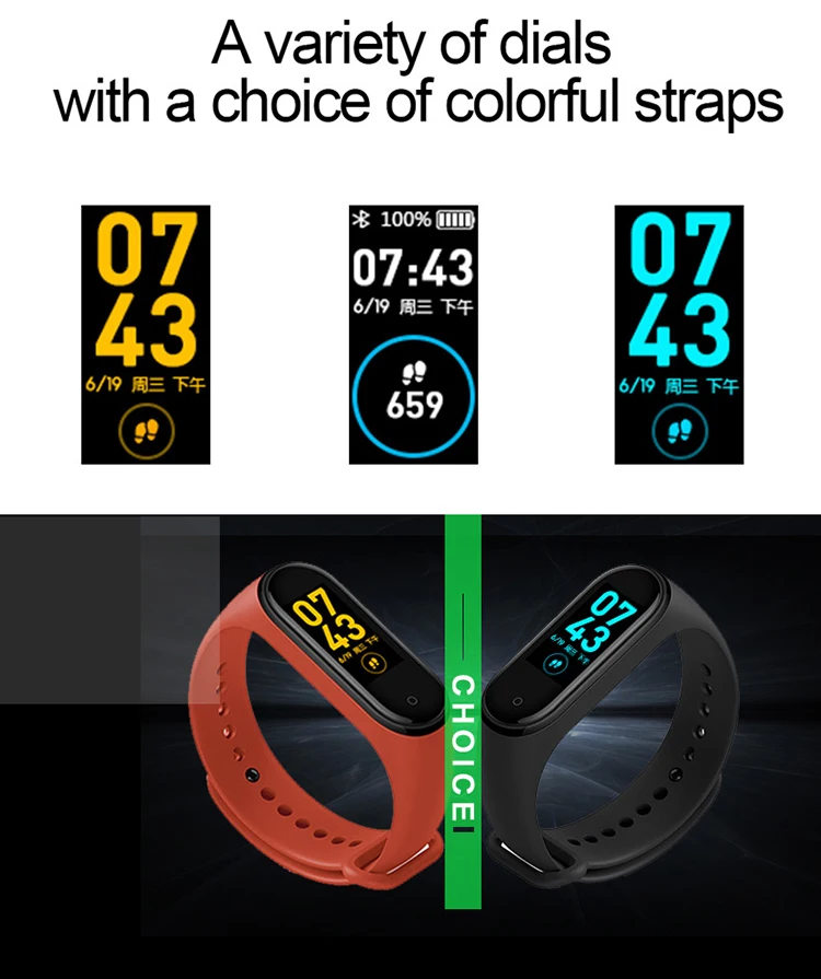 Hottest m4 smart fitness tracker wrist watch m4 smart band sport