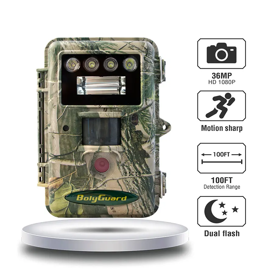 White Flash Game Cameras Bolyguard 36mp 1080p Night Vision Hunting Tree