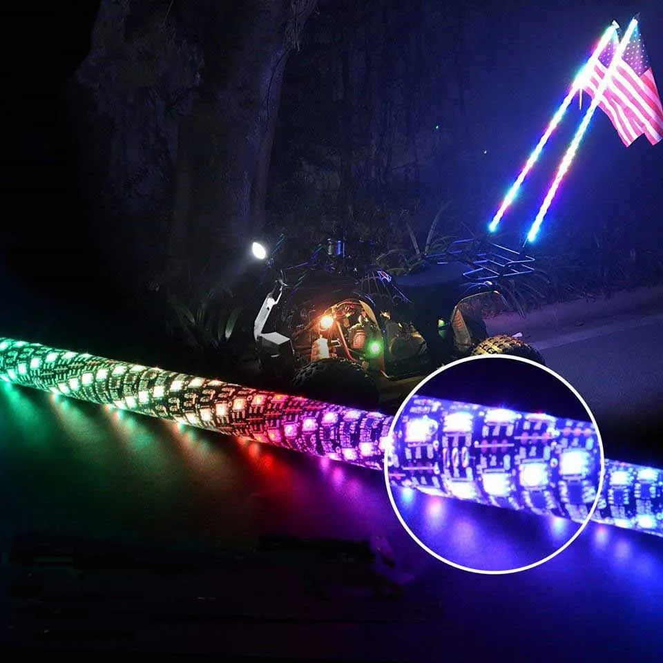 3FT 360 degree Spiral LED Whip Auto Switching RGB Chasing Dancing LED Light Whip For Buggy ATV UTV LED Safety  flag