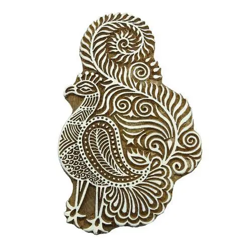 Indian Block Printing Textile Stamp Peacock Design Wooden Block Stamp