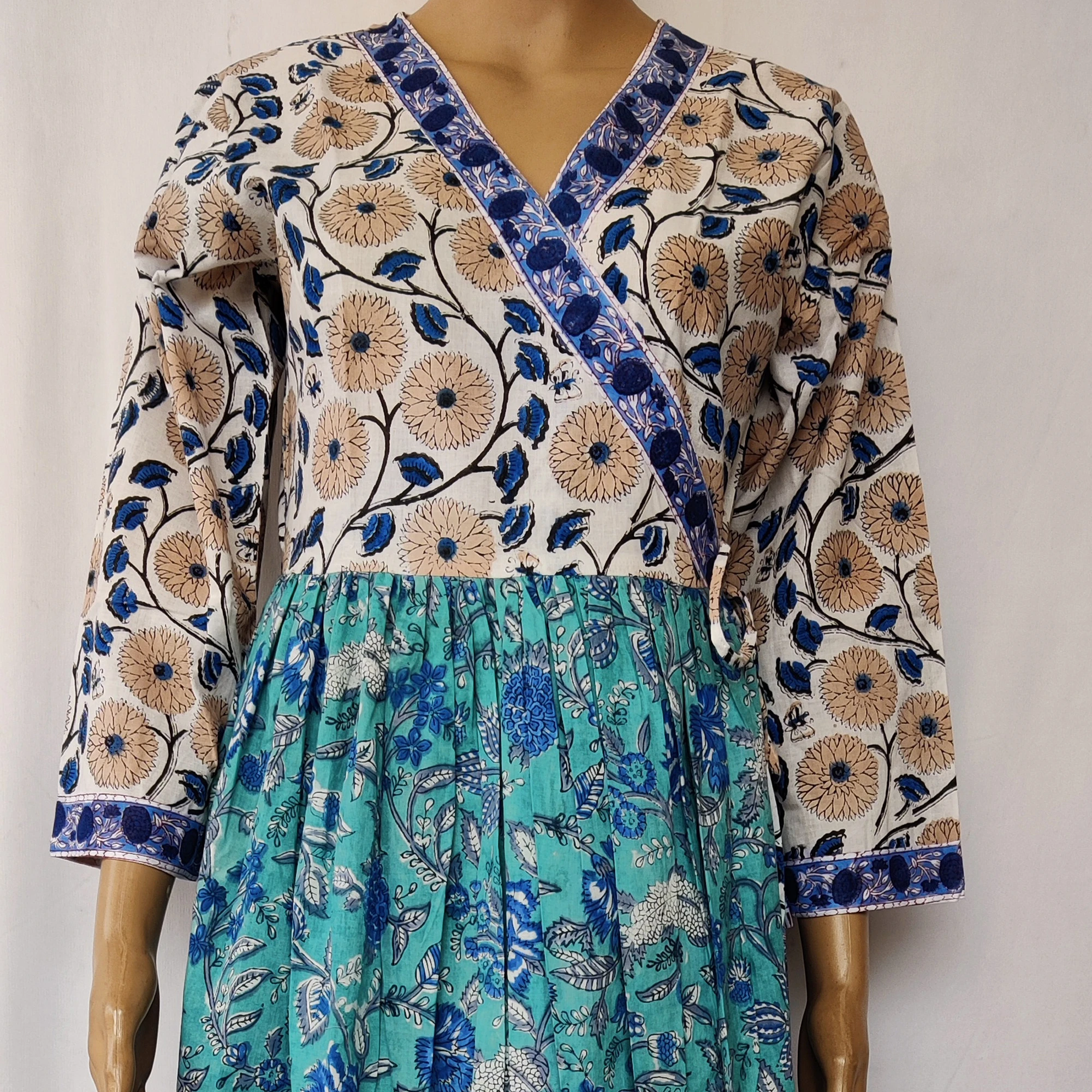 Anokhi Night Gown Kaftan Maxi cover up Anokhi Multi Cotton kaftan Block Print Dress 