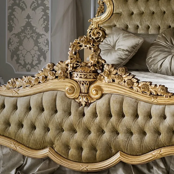 Gold Antique Bed Frames Made From Mahogany Wood With Luxury Design