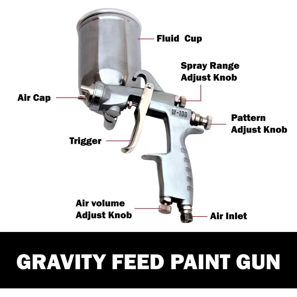1.5mm Gravity Feed Air Spray Paint Gun Aluminum Cup 450 Ml Taiwan Made