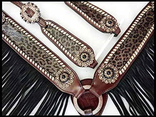 Western Headstall Breast Collar Set, Leopard Print