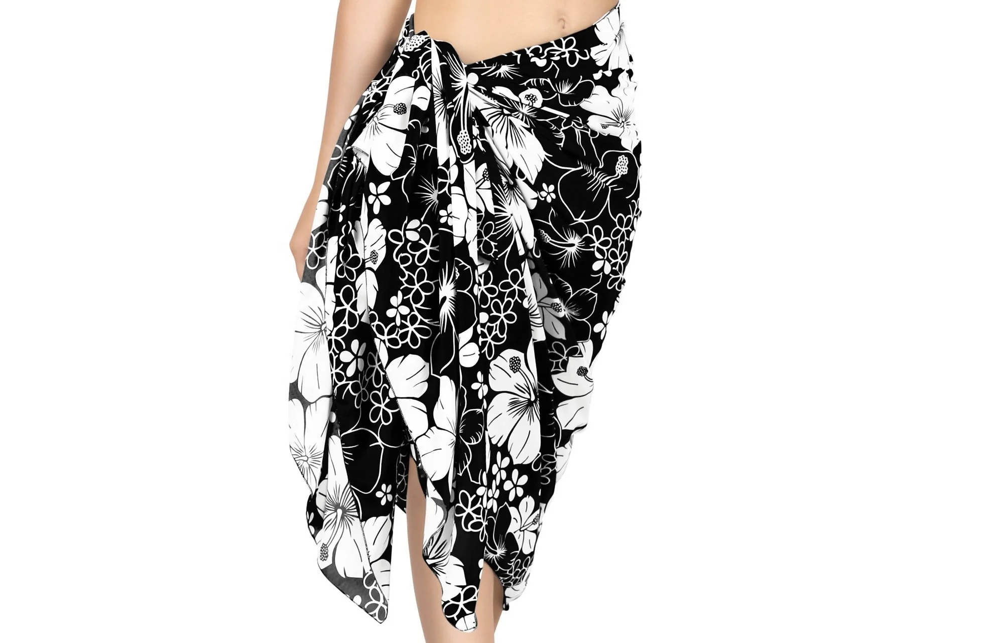 Summer Beach Girls Pareo Sarong And Black Color Floral Printed Women ...