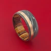 CUSTOM HANDMADE DAMASCUS STEEL EXOTIC WOOD SLEEVE & COPPER INLAY RING