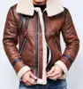 Mens Biker Style Flight B3 Bomber Shearling Real Sheepskin Leather Aviator Jacket RAF Military Wing Warm filling Leather Jacket