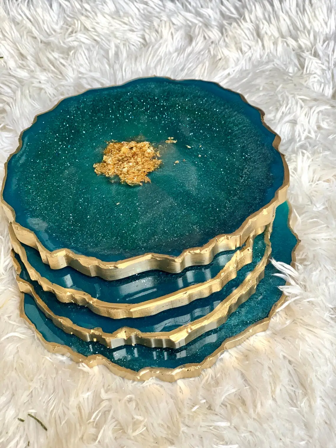 Personalized Ab Resin Drink Resin Coasters Gold Rim Marble Agate Slice