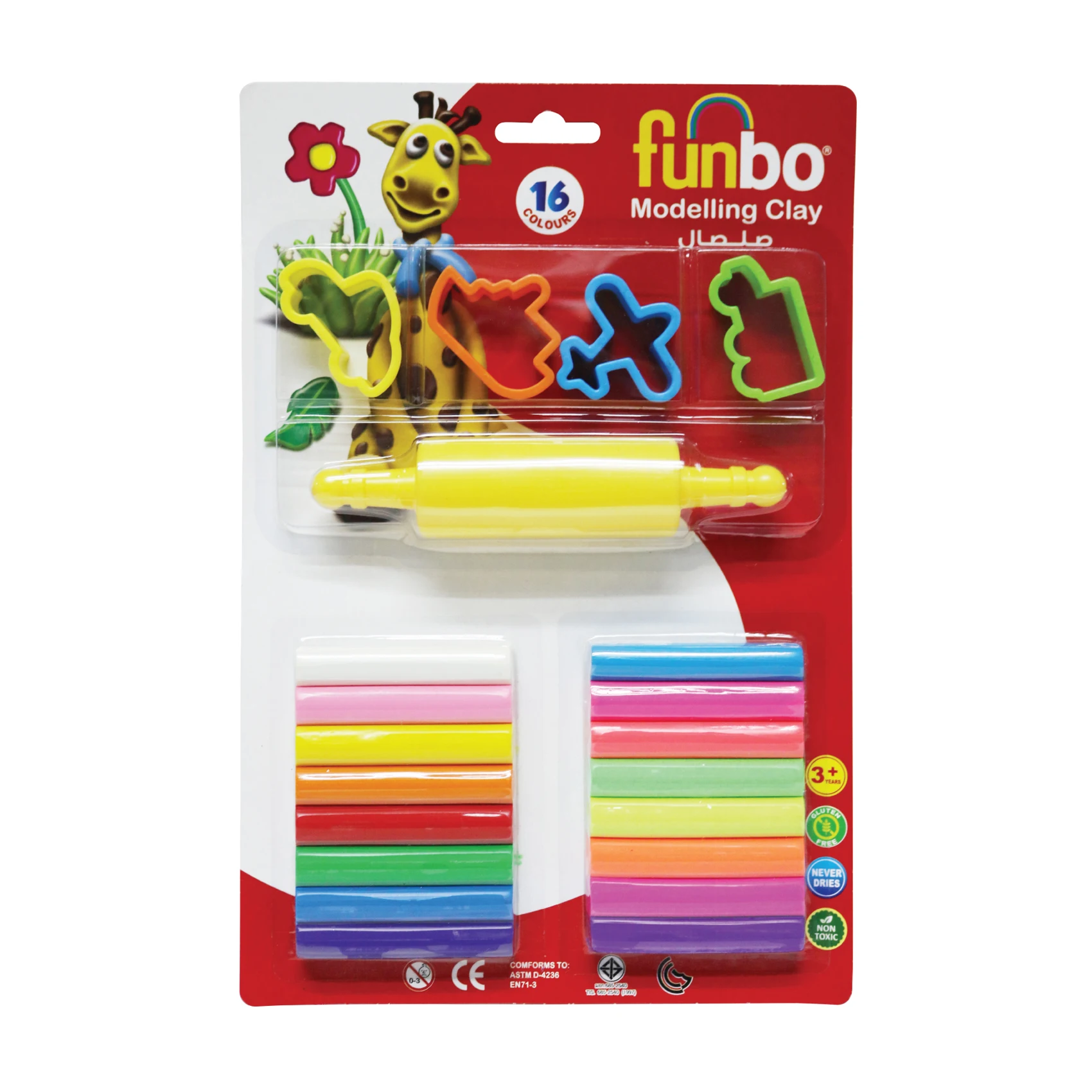 200 Grams Funbo Modeling Clay In 16 Colors And 4 Molds And One Roller