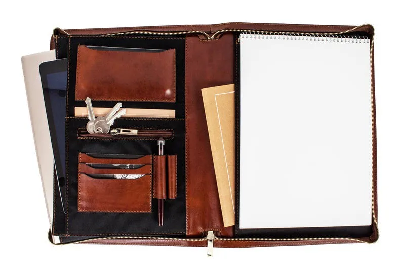 Personalized Leather Portfolio Monogrammed Unisex Organizer Planner Men